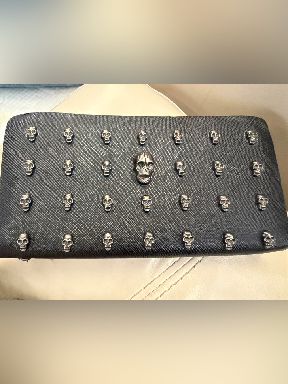 Thomas Wylde Black Leather Skull-Studded Zip Wallet